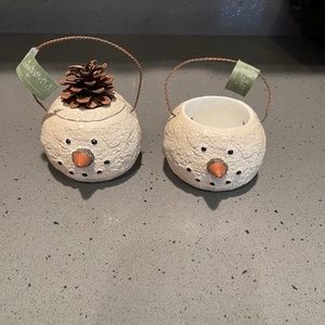 2 vintage Midwest of Canon Falls snowmen mini basket decorations
